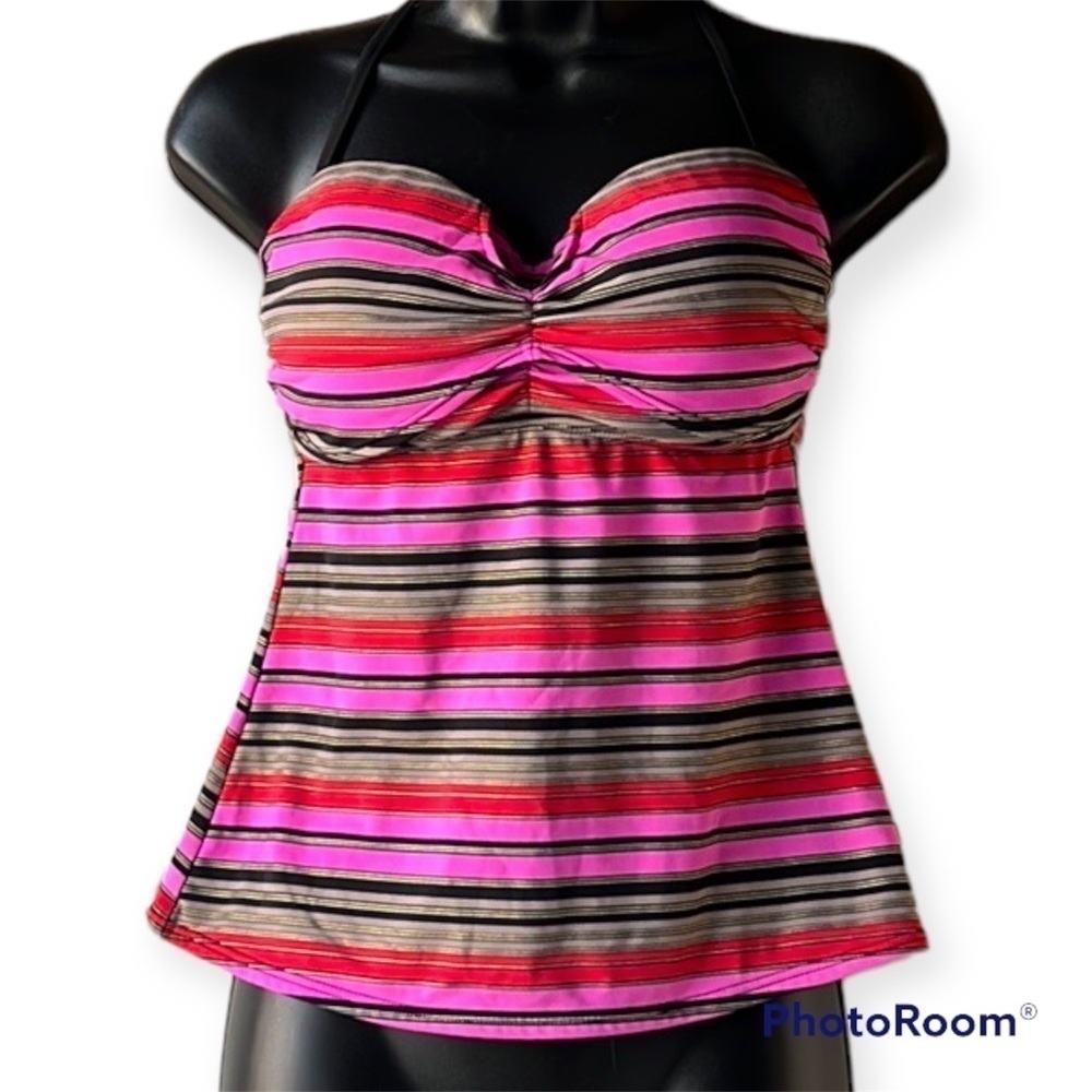 𝅺la VIE EN ROSE AQUA Pink Striped Swim Tankini Top Size Medium